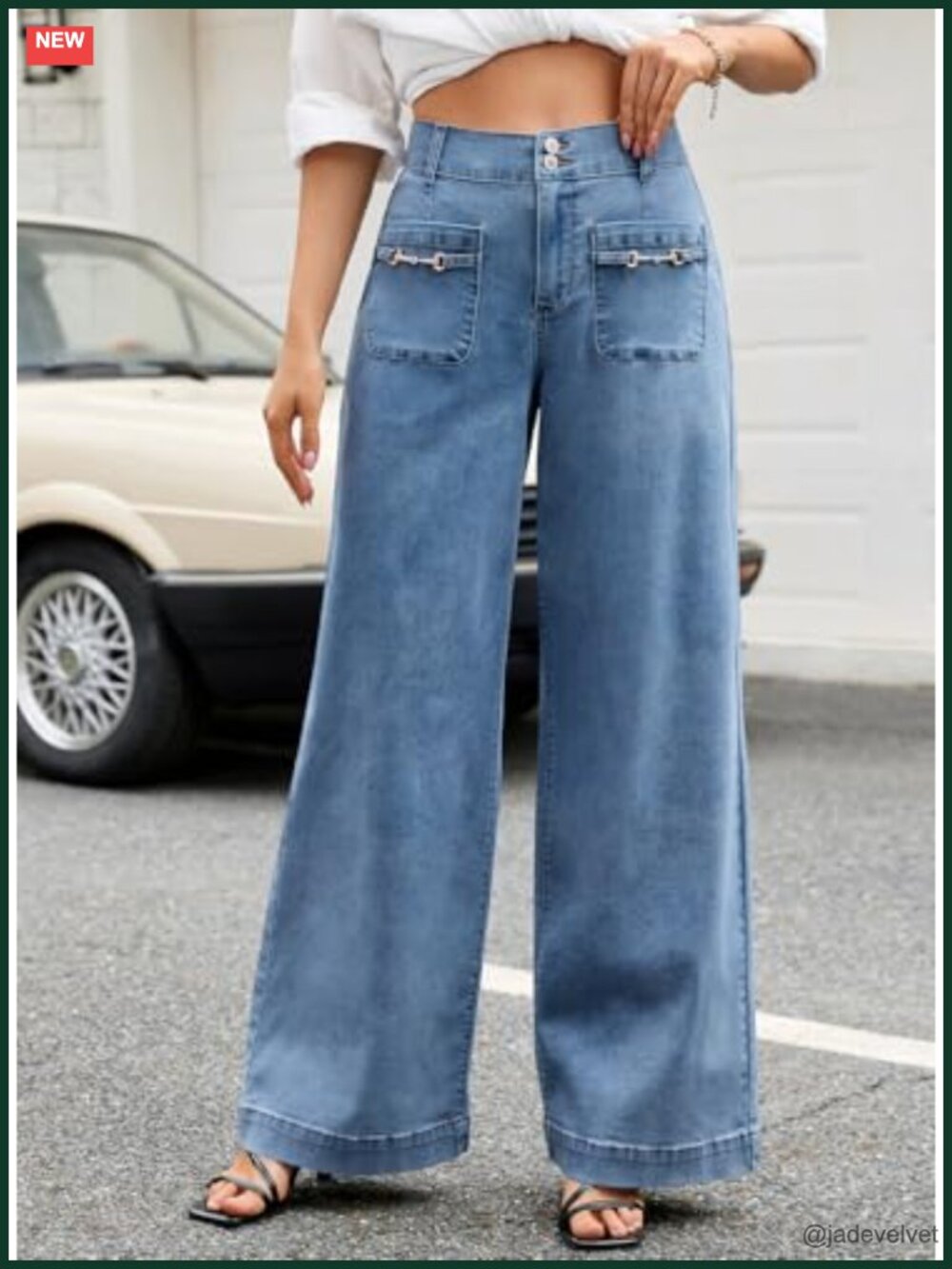 High Waisted Wide Leg Jeans Stretchy Tummy Control Baggy Denim Pants with - Picture 5 of 6